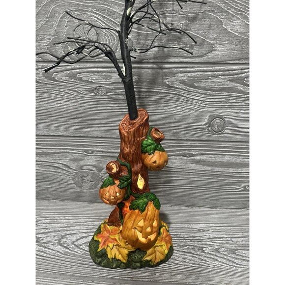 Spooky Light Up Halloween Tree Glow in Dark Branches Ceramic Pumpkins 15” RARE - Picture 1 of 10
